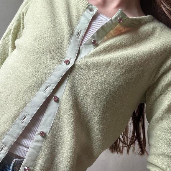 Free People Light Green and Pink Cropped Cardigan Women’s XS Preppy Femme - Picture 3 of 8